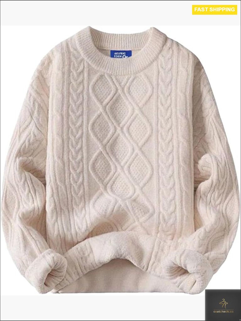 Oversized Cable Knit Pullover Sweater Chunky Loose Fit Cozy Winter Streetwear